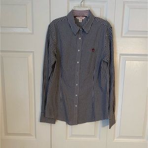 Brooks Brothers Red Fleece Womens Sz 8 Black White Gingham Button Up Shirt Plaid